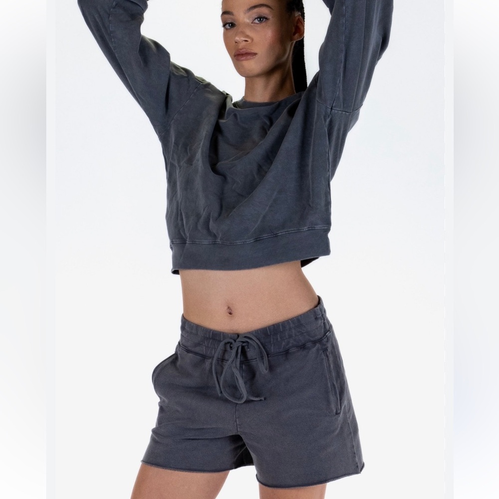 NWT Lacausa Slater Sweat shorts Washout Grey with Pockets Size L Raw Hem